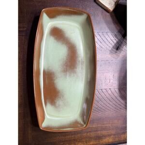 Vintage Frankoma Pottery Large Serving Dish Cattle Motif Prairie Green Glaze 94Q